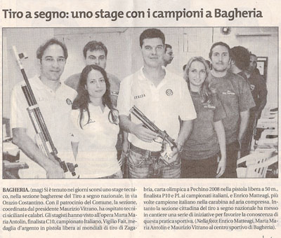 Ritaglio stampa: Tiro a segno: uno stage con i campioni a Bagheria